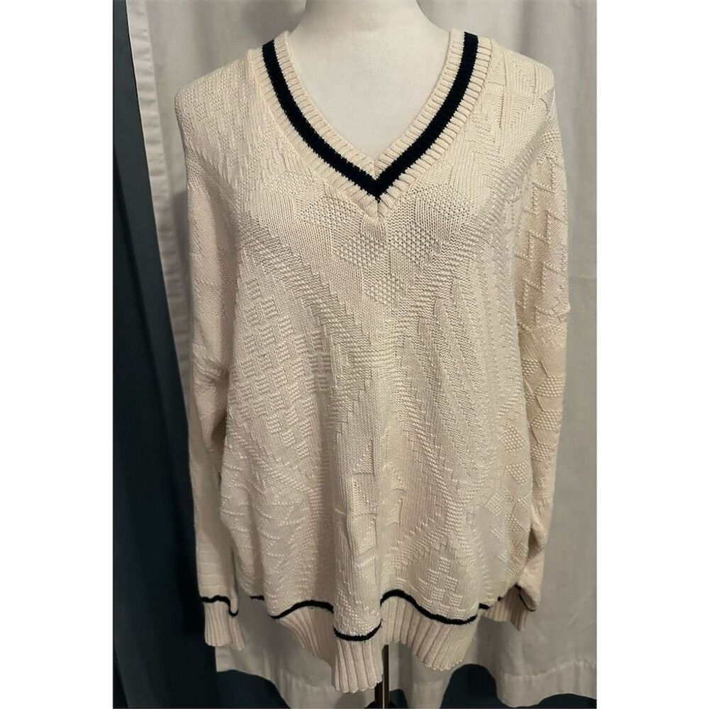 Lee Sport Men's V-Neck Pullover Sweater M Ivory Vintage Knit